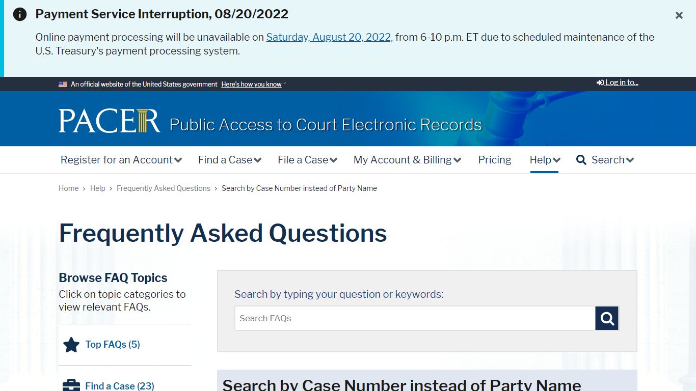 Search by Case Number instead of Party Name - PACER